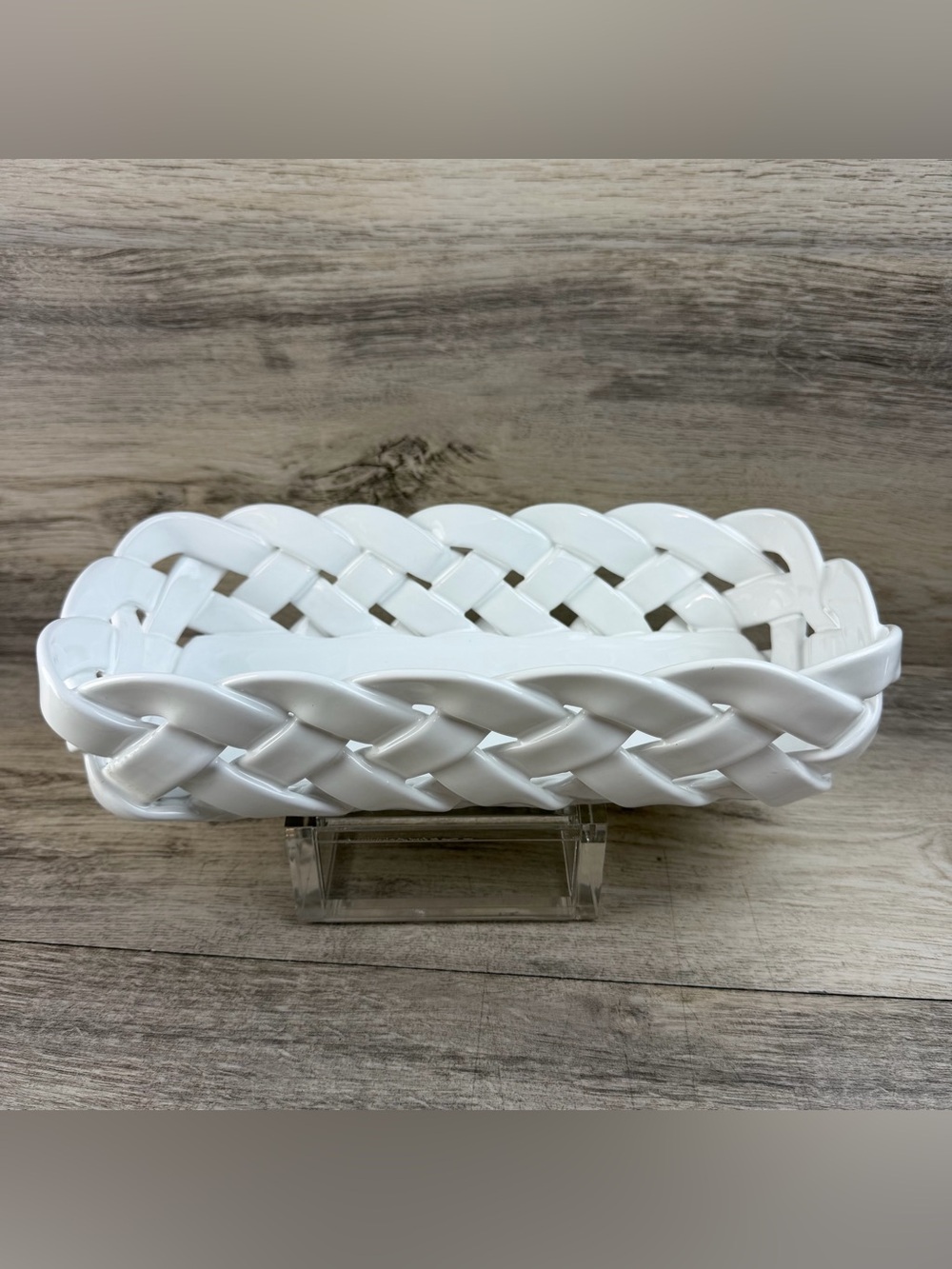 Italian Hand Woven White Ceramic Bread Basket Lattice Primogi Primo Gi Italy